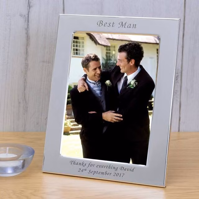Uniqueful Men's Personalised Best Man Silver Plated Rectangular Metal Picture Frame, W/H: 17.8 x 12.7 cm