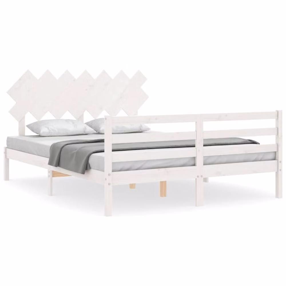 Berkfield Home Beautiful Solid Wood Bed Frame with Headboard in White, W/D/H: 140 x 200 x 81 cm – 2