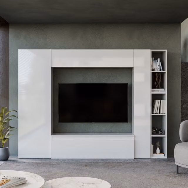 Decorotika Evora Wall Mounted Entertainment Center in High Gloss White