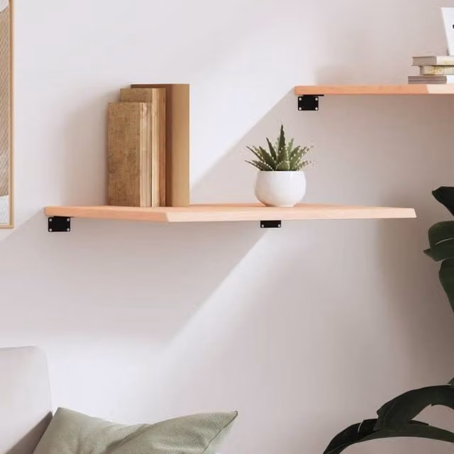 Berkfield Home Wall Mounted Oak Shelf in Light Tan, Untreated Solid Wood, W/D/H: 60 x 60 x 2 cm – 1