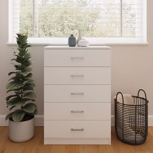 GFW Bailey 5 Drawer Chest in White – 1