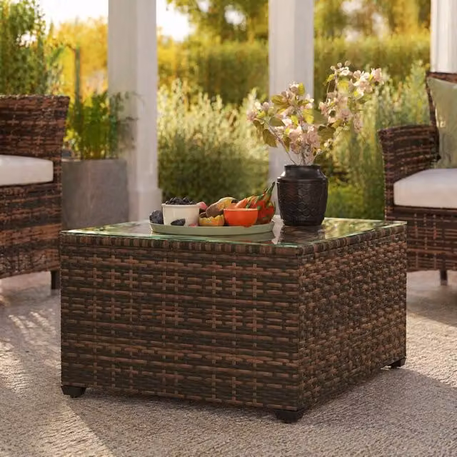STILVORA Coffee Table with Glass Top in Brown, Diameter: 62 cm – 1