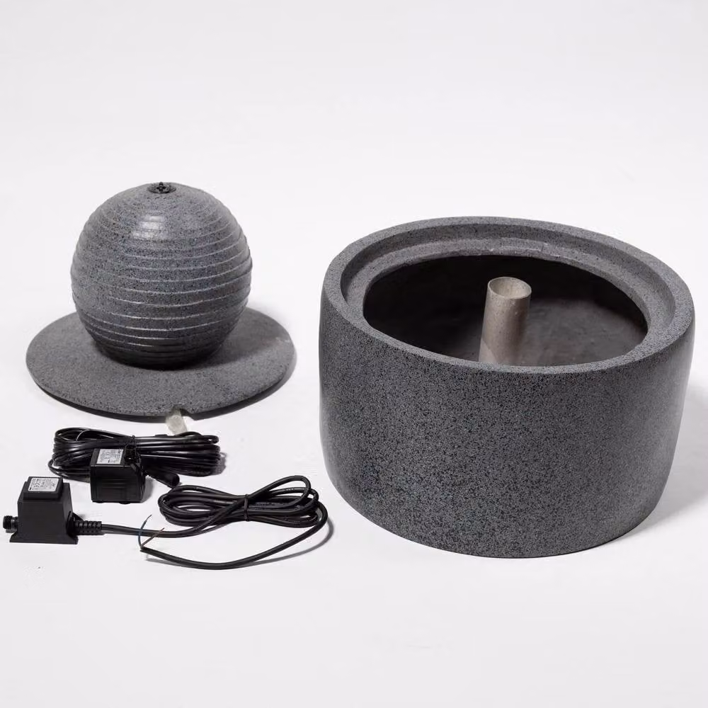 Primrose Padova Polyresin Ripple Effect Sphere Water Feature with Lights, Dark Grey, Height: 41 cm – 3
