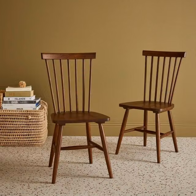 Sweekeet Pair of Classic Rubberwood Dining Chairs in Dark Brown