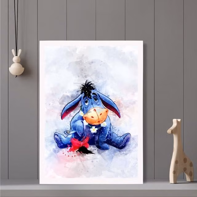 ARTZE Eeyore Watercolour Winnie the Pooh Art Print with White Frame, Purple, A2 (42.0 x 59.4 cm) – 1