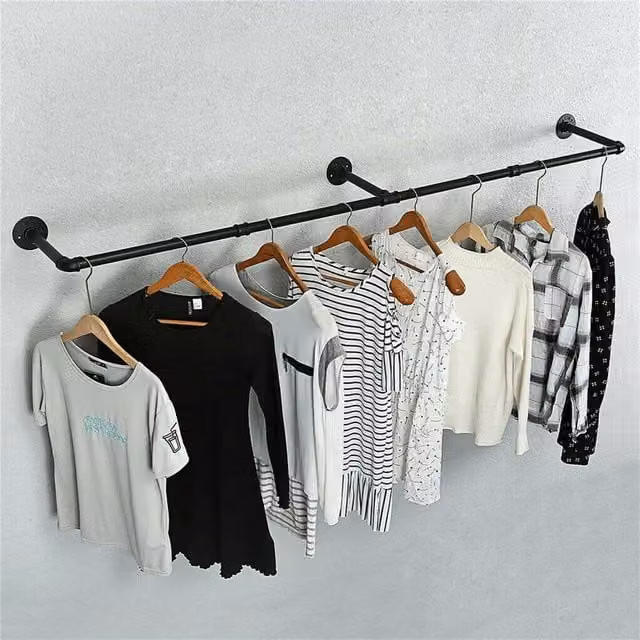 FORGEVIO Black Industrial Metal Hanging Clothes Rail, Width: 50 cm