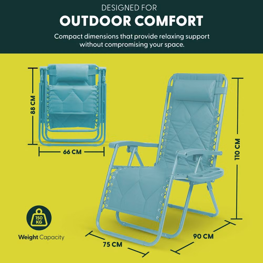 Keplin Set of 2 XXL Premium Heavy Duty Quilted Zero Gravity Chairs in Mint Green and Turquoise – 2