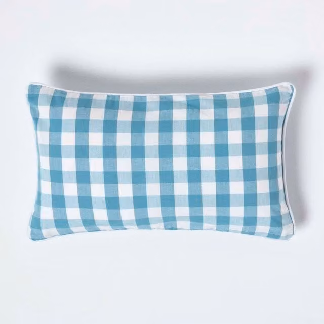 Homescapes Blue Checked Cotton Gingham Cushion Cover, W/D/H: 50 x 50 x 1 cm