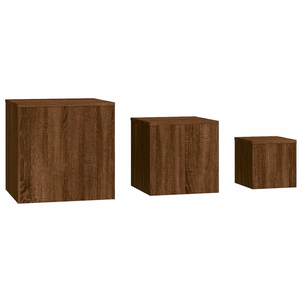 Berkfield Home Set of 3 Nesting Side Tables in Brown Oak Engineered Wood – 3