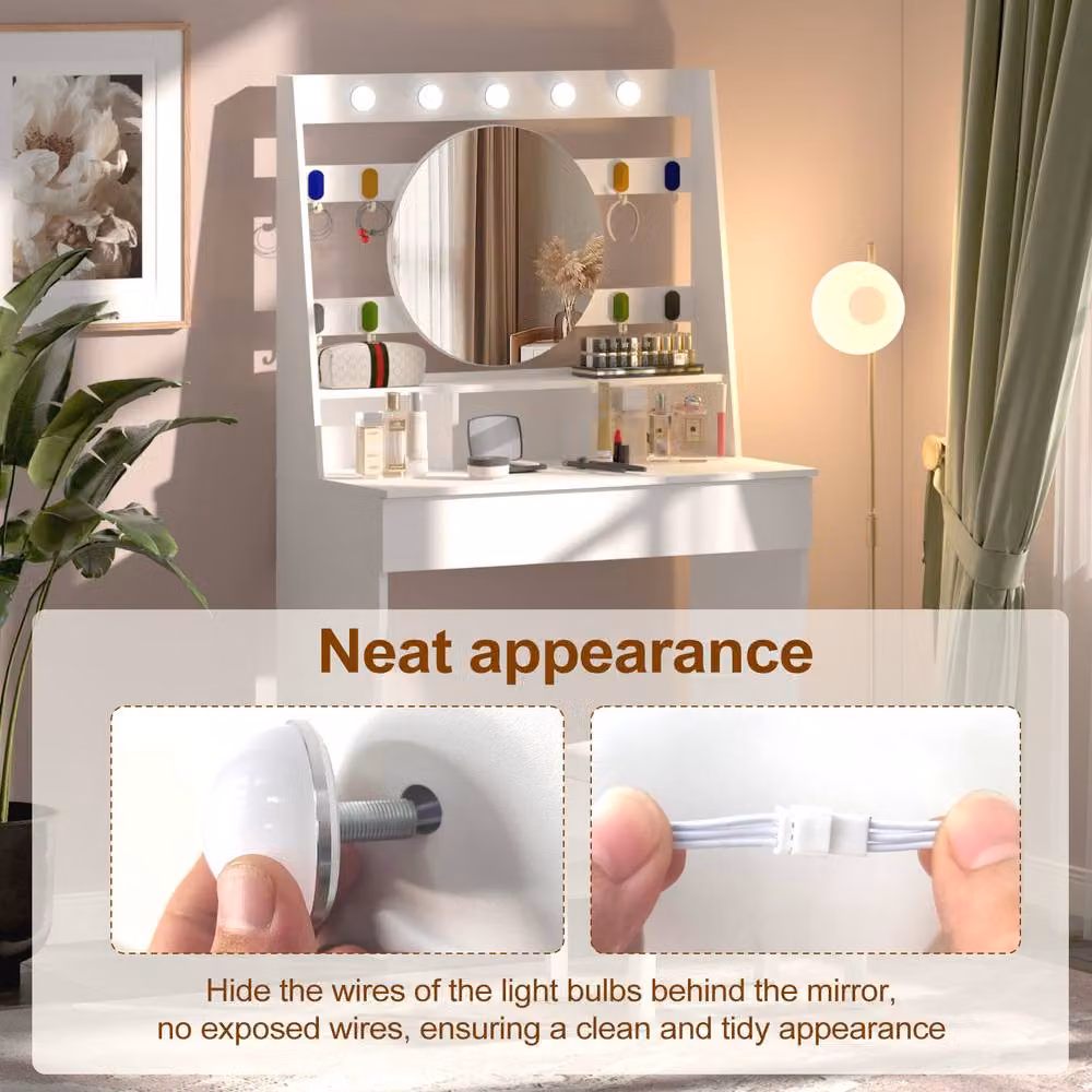 KEEPREAPER Modern White Dressing Table with Hollywood LED Lights, W/D/H: 140 x 80 cm – 4