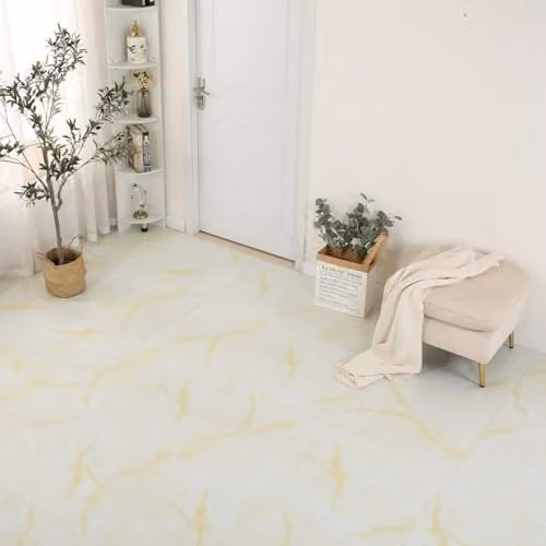 Gr8 Home Self Adhesive Marble Stone Effect PVC Floor Tiles, White and Gold, 3.34 m²