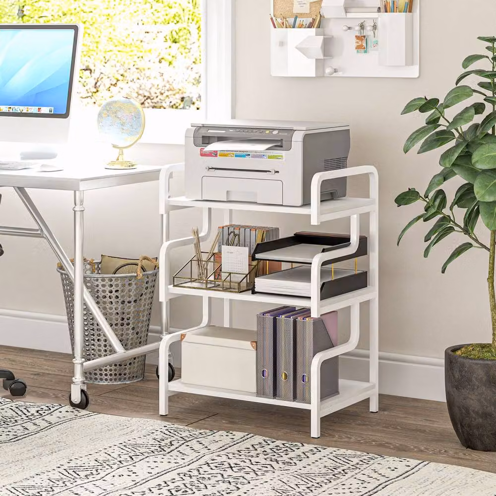 ERGOVEXA 3-Tier Printer Stand with Storage Shelves, White, W: 40.0 cm, D: 55.0 cm, H: 77.0 cm – 3