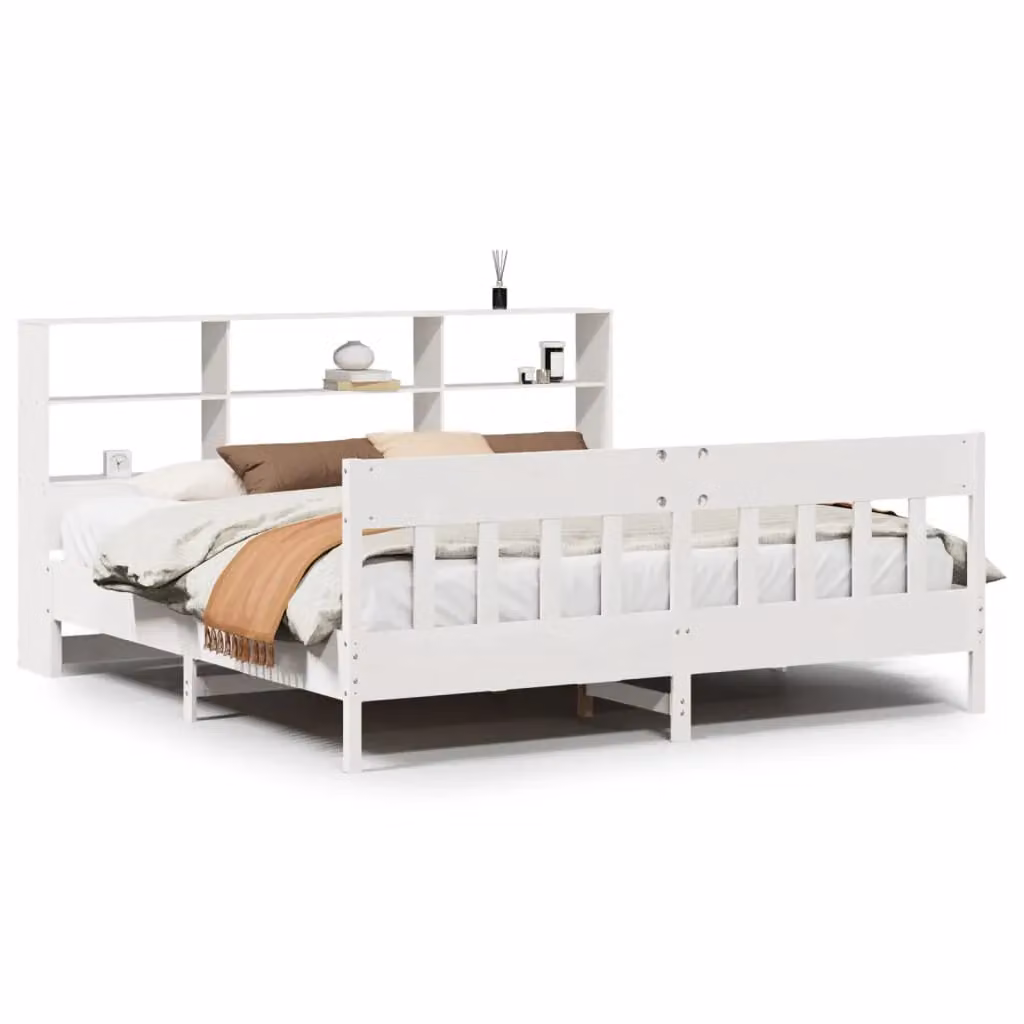 Berkfield Home Super King Solid Wood Pine Bed Frame in White with Side Compartments and Bedside Shelves, W/D/H: 180 x 200 cm – 2