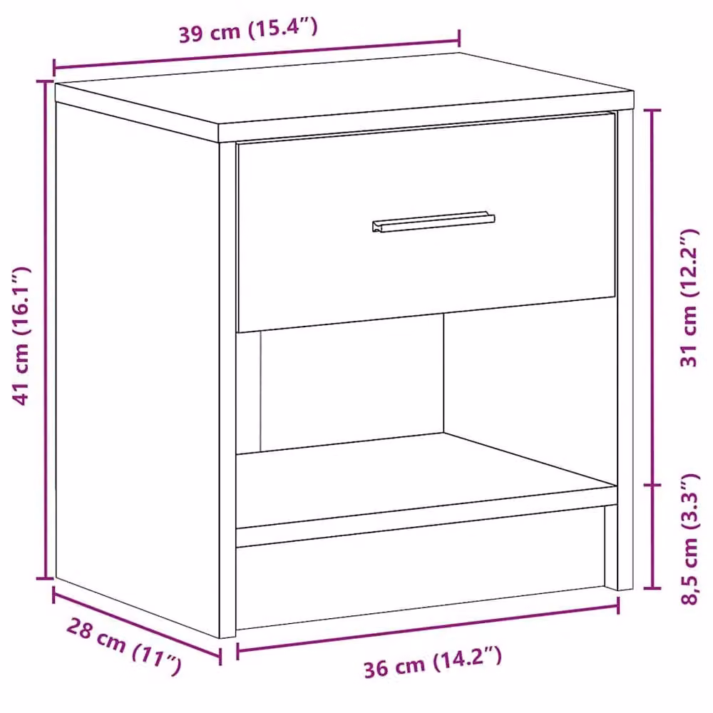 Berkfield Home Artisan Oak Bedside Cabinet with Drawer in Brown, W/D/H: 39 x 28 x 41 cm – 5