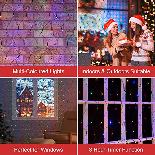 The Christmas Workshop 360 LED Multi-Coloured Net Design Christmas Window Lights, W 3.5 m x H 1.2 m – 3