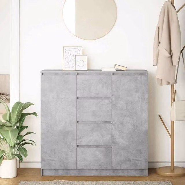 Berkfield Home Modern Sideboard with Drawers in Concrete Grey, W/D/H: 100.5 x 35 x 98.5 cm