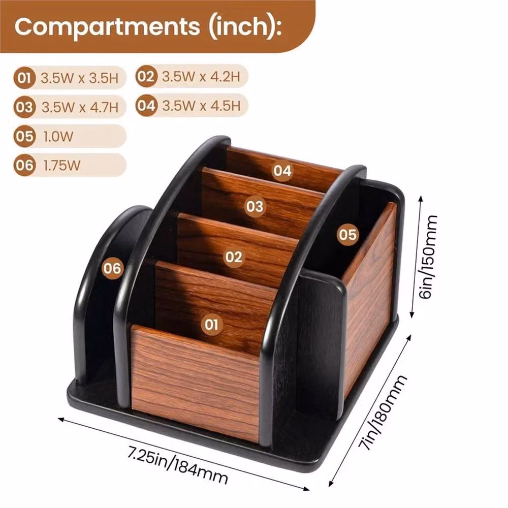 VOGREX Rotating Solid Wood Multi-Compartment Desk Organiser in Brown – 2