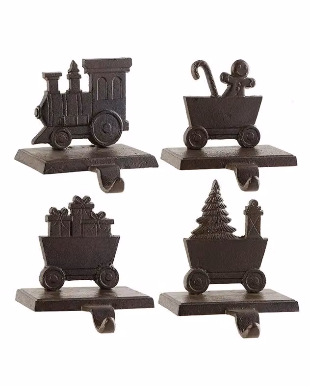 Dibor Antique Brown 4 Section Train Christmas Stocking Holder Set in Metal – 2