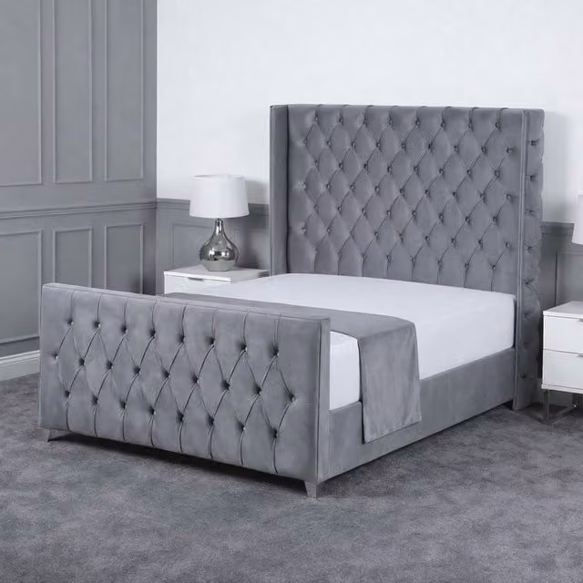 Living Comfort Bedz Seraphina Single Plush Velvet Upholstered Bed with Slatted Base in Grey, W/D/H: 90 x 190 cm
