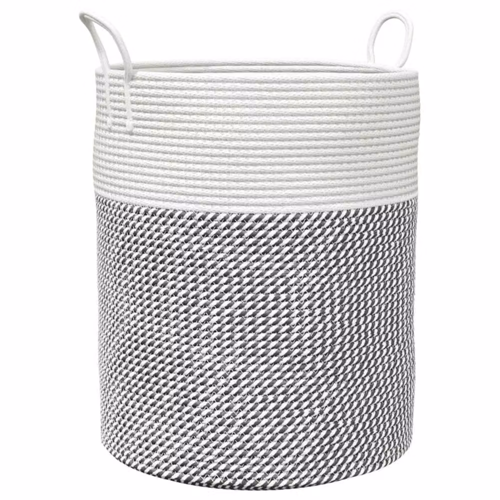 Berkfield Cotton Home Storage Basket in Grey and White W: 38 cm, H: 46 cm – 2