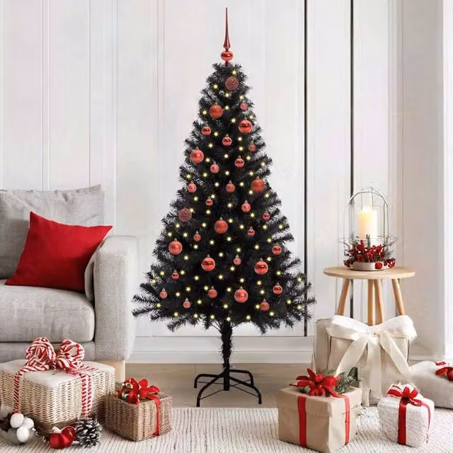 Berkfield Home Black PVC Christmas Tree with 150 LEDs and Stand, Height: 150 cm