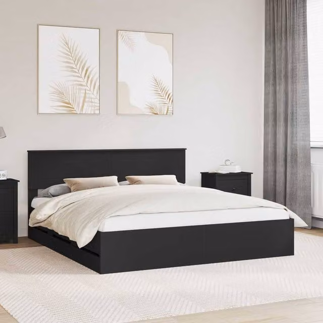 Berkfield Home Modern Bed Frame with Drawers in Black, Engineered Wood, 200 x 200 cm – 1