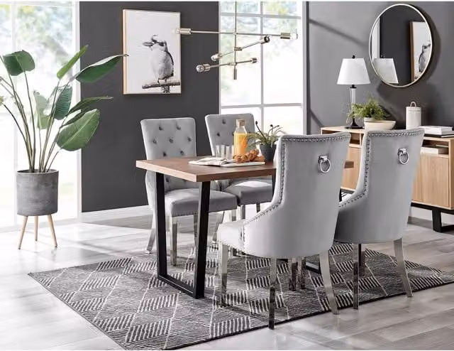 FurnitureboxUK Kylo Brown Wood Effect Dining Table and 4 Grey Belgravia Chairs Set