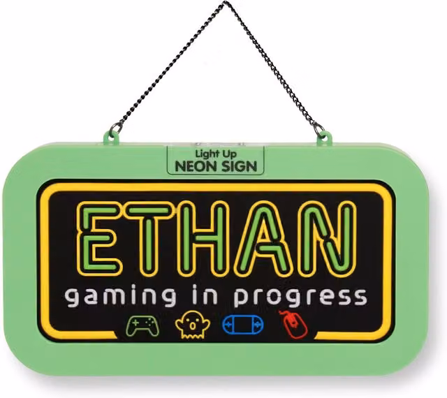 History & Heraldry Ethan Pre-personalised Light-Up Neon Bedroom Sign in Green