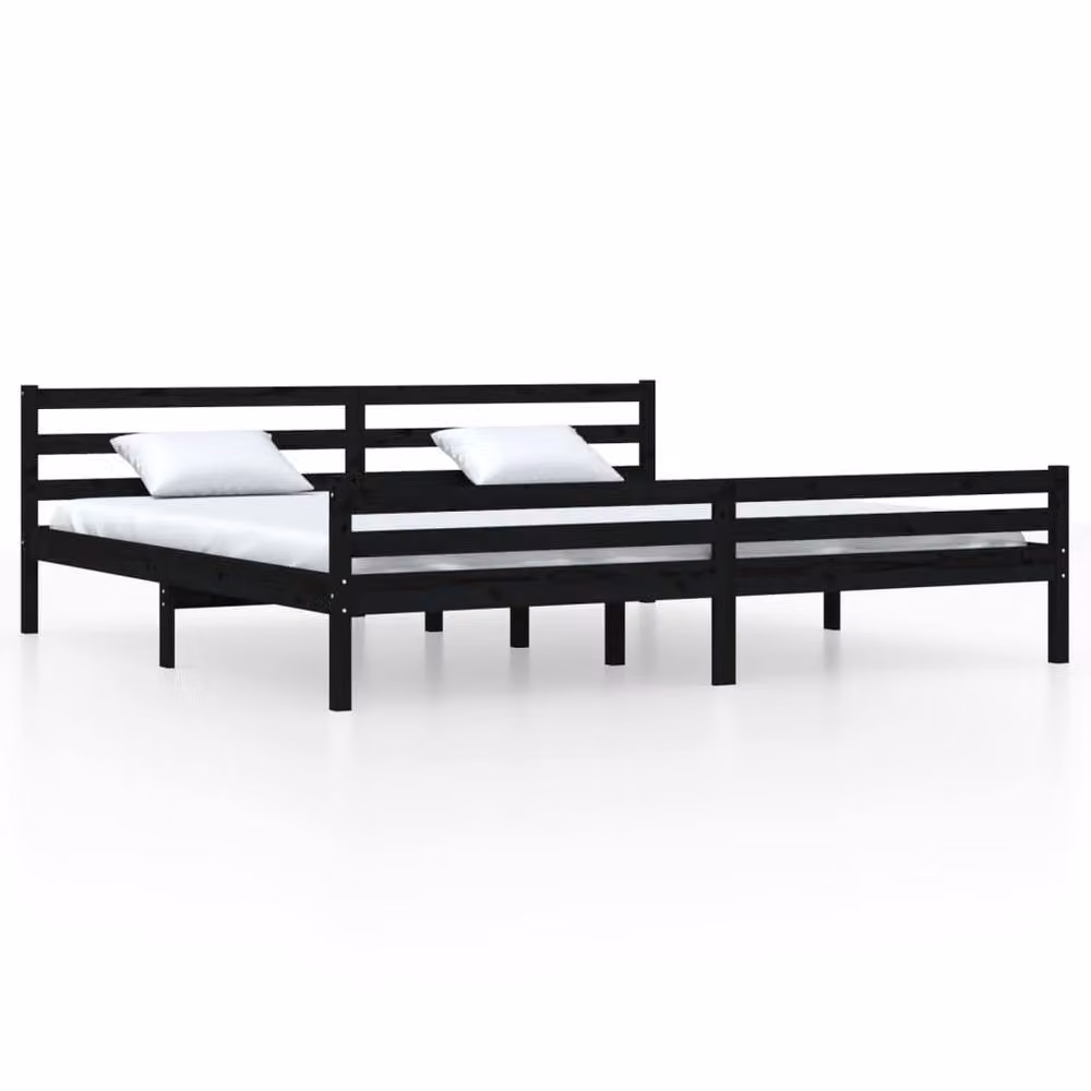 Berkfield Home Beautiful Bed Frame in Black Solid Pine Wood, W/D/H: 200 x 200 x 69.5 cm – 3
