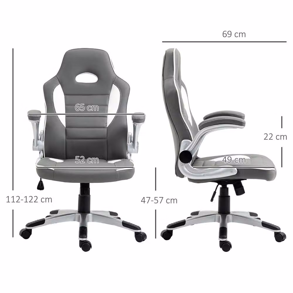 ERGOVEXA Grey Synthetic Leather Gaming Chair with Height Adjustment and Headrest – 2