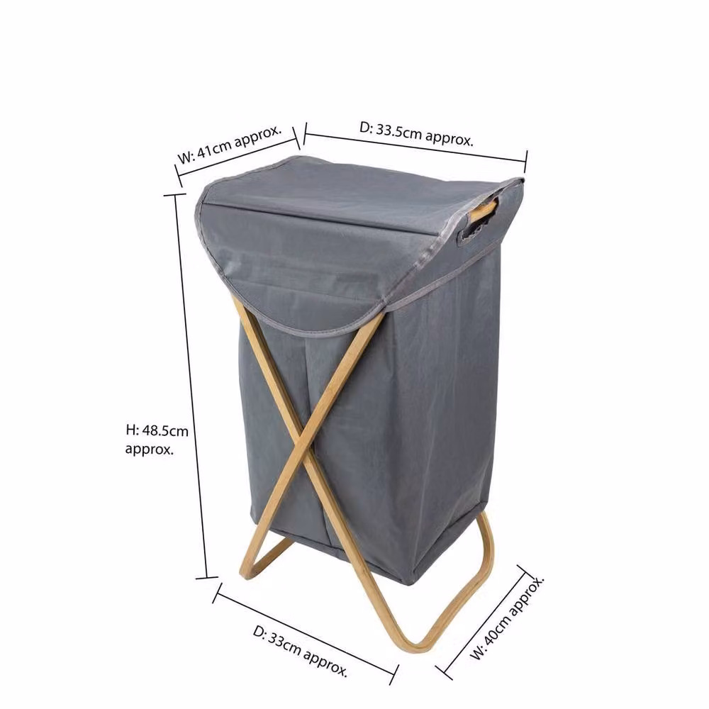 EONLION Foldable Bamboo Laundry Storage with Handles, Grey, 100 cm – 2
