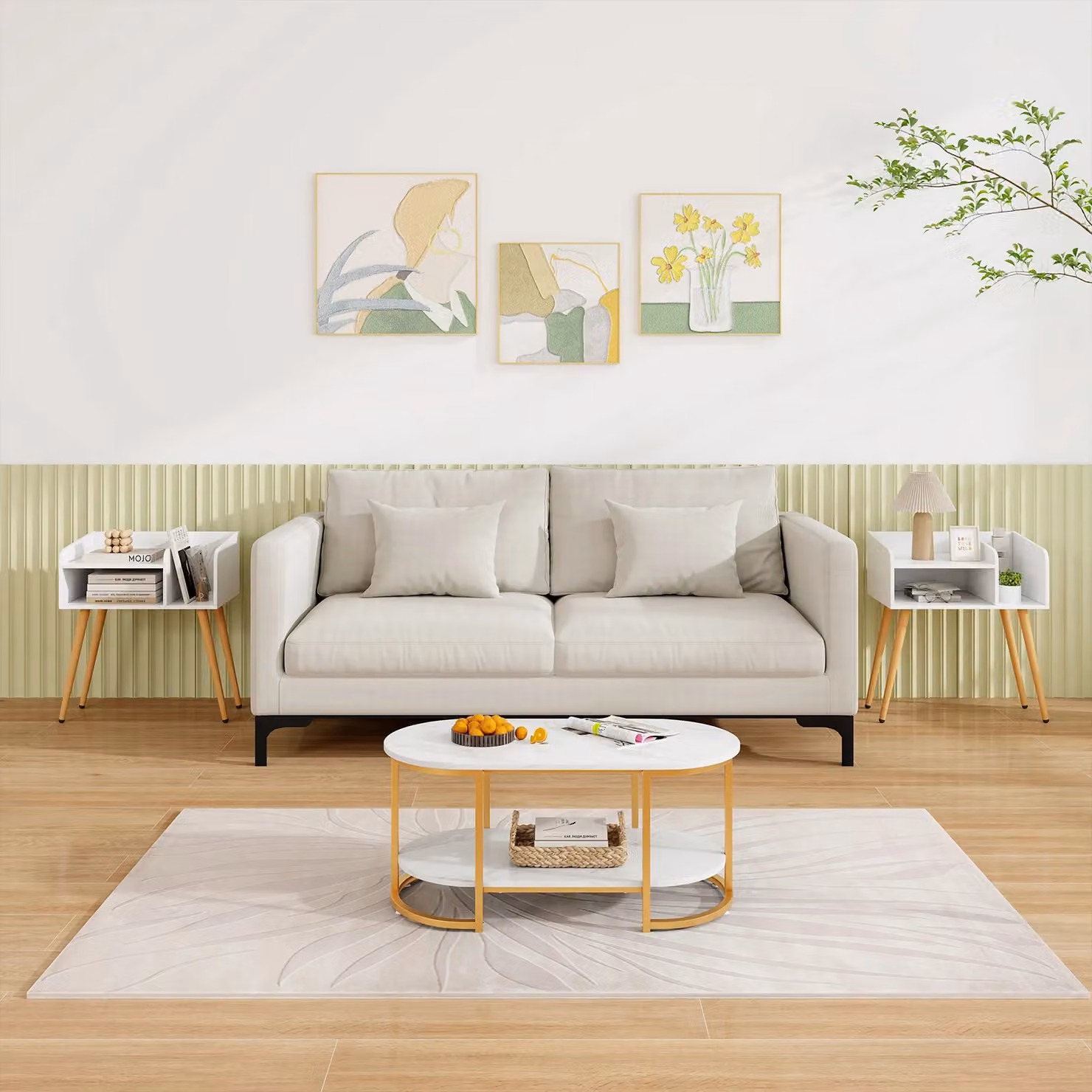 Gymax Set of 2 Modern White 2-Tier Bedside End Tables with Open Shelves – 2