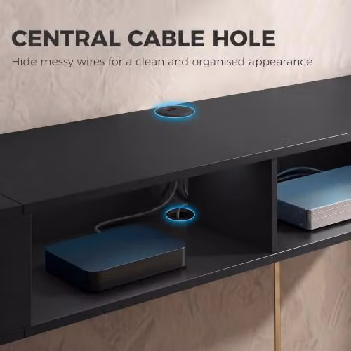 HOMCOM Modern Black TV Stand with RGB LED Lights for TVs up to 75 Inch – 5