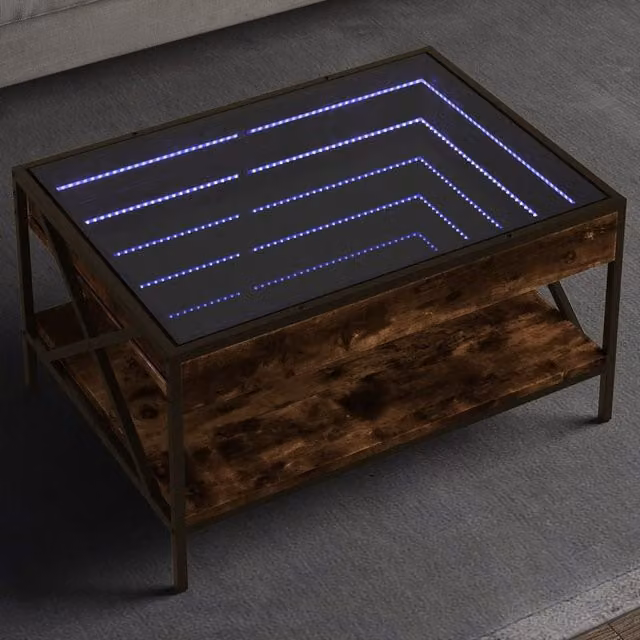 Berkfield Home Infinity LED Coffee Table in Smoked Oak Brown, W/D/H: 70 x 50 x 38 cm – 1
