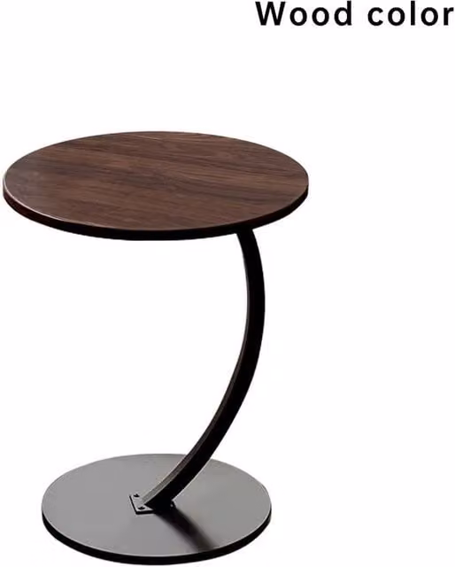 Ventryn Modern C-Shaped Compact Side Table in Brown Wood and Metal – 1