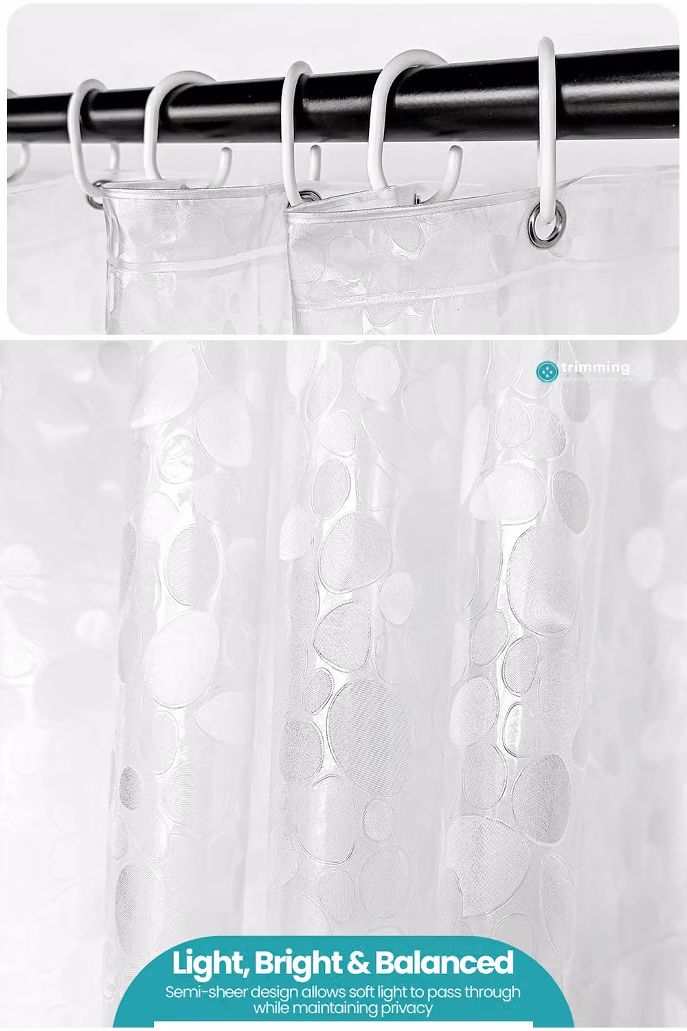 Neel Blue Pebbles Pattern 3D Effect PEVA Shower Curtain in Transparent, W/H: 180 x 200 cm – 2