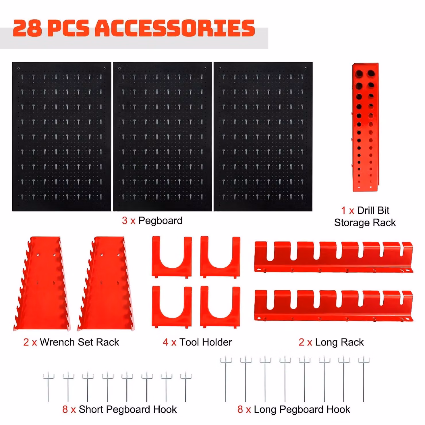 Costway Pegboard Wall Organizer Kit with Drill Bit Storage Rack, Black – 5
