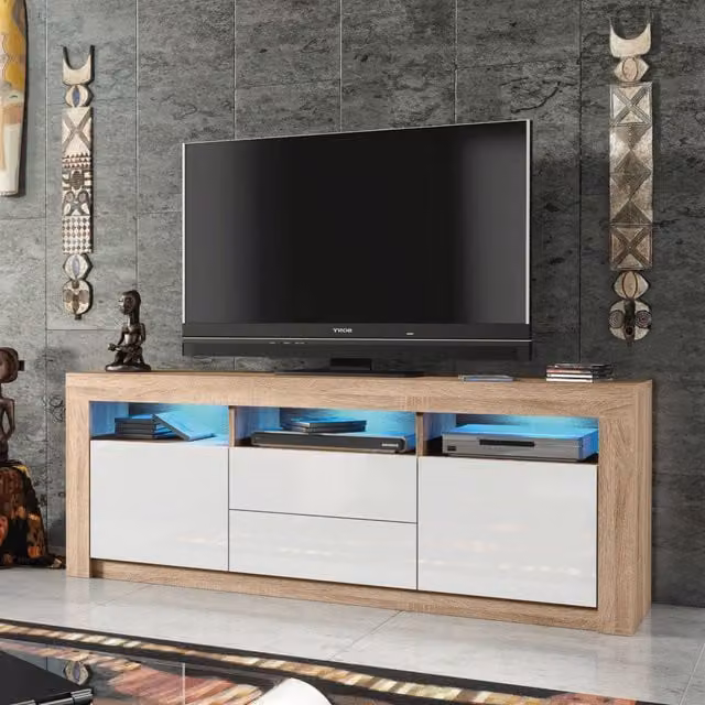 Mex Furniture LTD Modern TV Unit in Oak with Glossy White and Black Doors, W: 160 cm, H: 60 cm, D: 35 cm