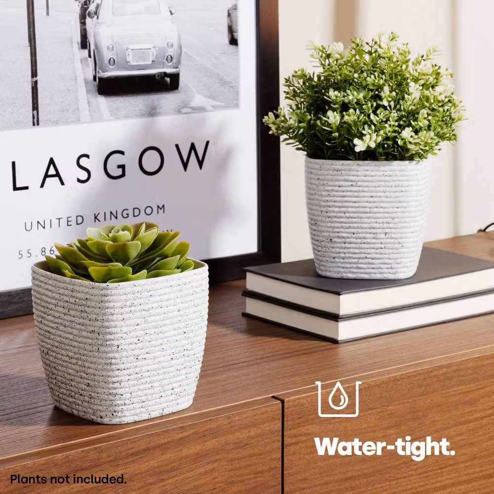 LIVIVO White Sandstone Plastic Plant Pot, 12 cm – 4