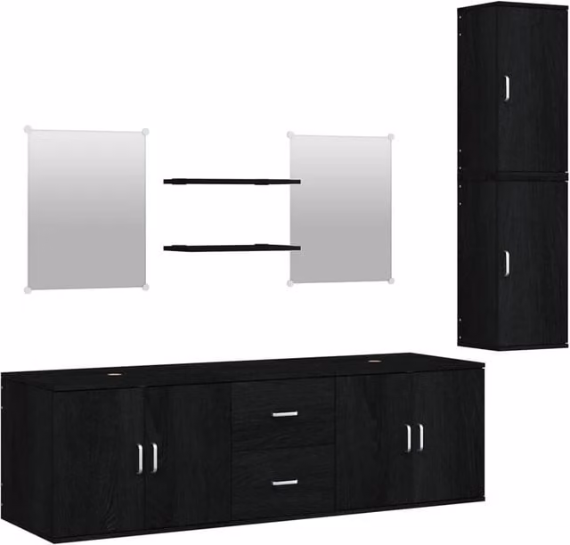 Berkfield Home 7 Piece Modern Black Bathroom Furniture Set