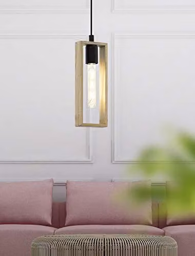 Loops Modern Hanging Ceiling Pendant Light in Black and Wood with Adjustable Height and E27 Socket – 2