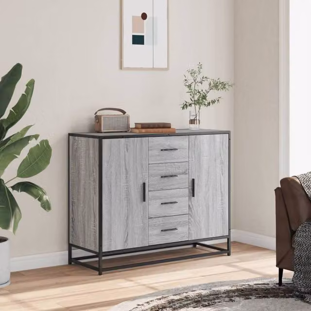 Berkfield Home Grey Sonoma Sideboard in Engineered Wood, W/D/H: 92 x 35 x 76 cm – 1