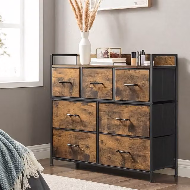 SONGMICS 7 Drawer Fabric Chest of Drawers in Black