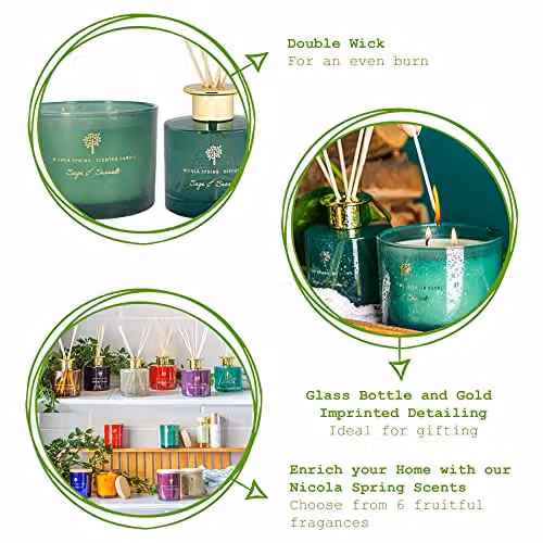 Nicola Spring Sage & Seasalt Scented Candle and Reed Diffuser Set in Green – 2