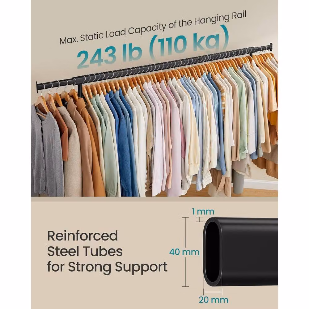 The Bazaarist Heavy Duty Rolling Clothes Rack Adjustable Garment Rail, Black – 3