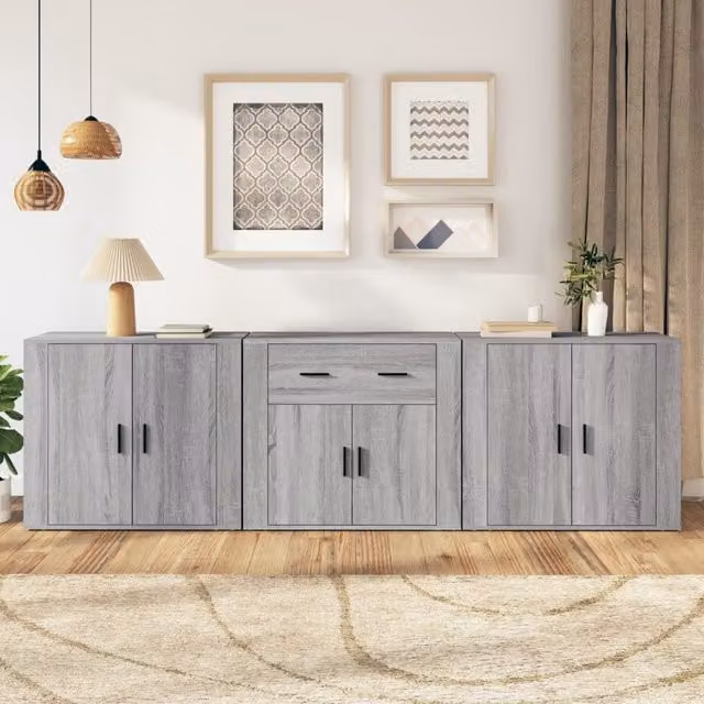 Berkfield Home 3-Piece Sideboard Set in Grey Sonoma Matt Engineered Wood