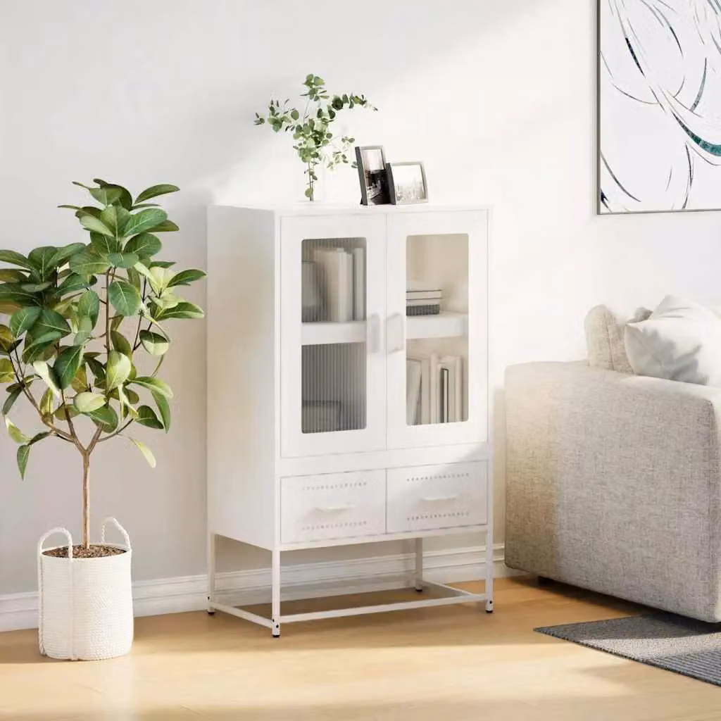Berkfield Home Modern White Steel Highboard with Glass Doors W/D/H: 68 x 39 x 111.5 cm – 2