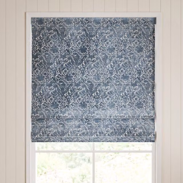 William Morris Compton Silhouette Blue Floral Velvet Made To Measure Roman Blind