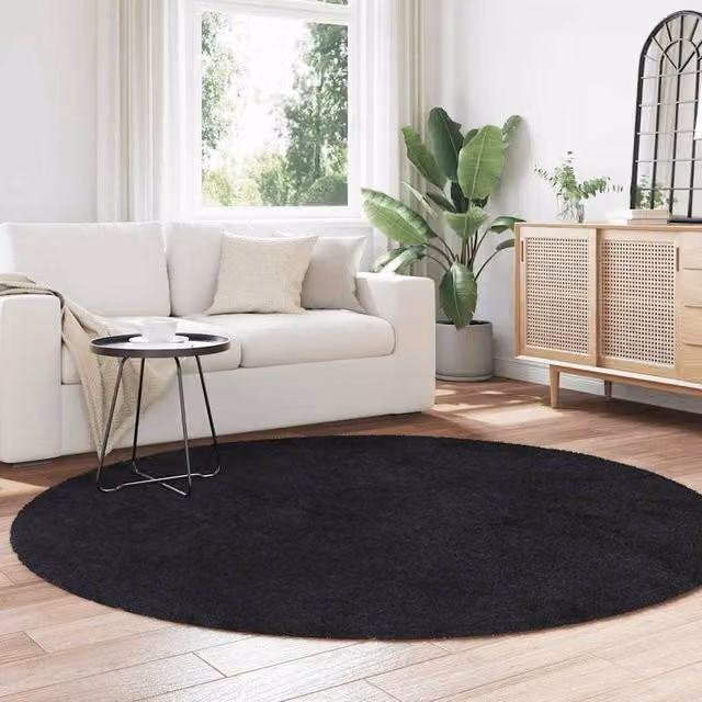 Berkfield Home NAVARRA Black Shaggy High Pile Round Polyester Rug, Diameter: 200 cm – 1