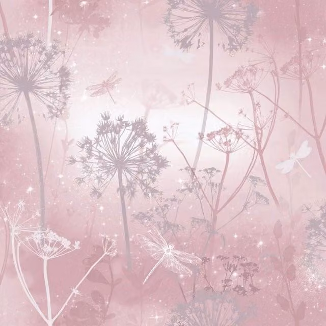 Arthouse Fantasia Damselfly Botanical Floral Wallpaper in Pink
